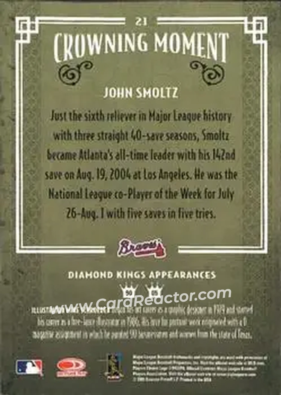 2005 Donruss Diamond Kings #21 - John Smoltz - Atlanta Braves - Back