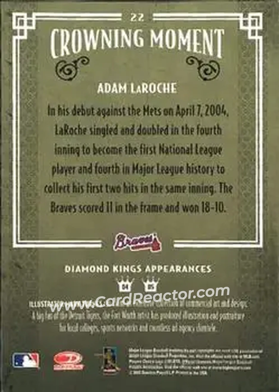2005 Donruss Diamond Kings #22 - Adam LaRoche - Atlanta Braves - Back 2005 Donruss Diamond Kings #22 - Adam LaRoche - Atlanta Braves - Back