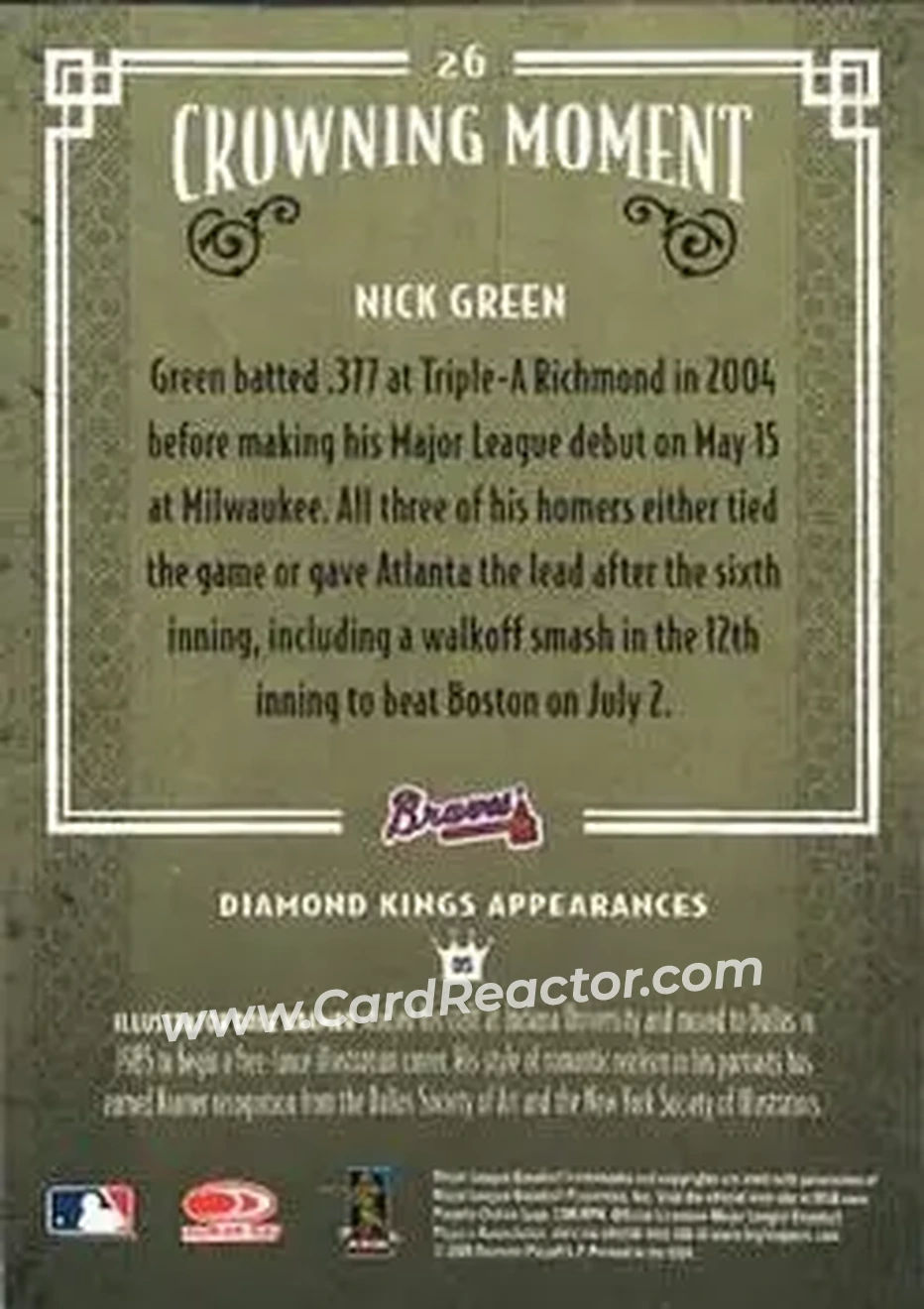 2005 Donruss Diamond Kings #26 - Nick Green - Atlanta Braves - Back