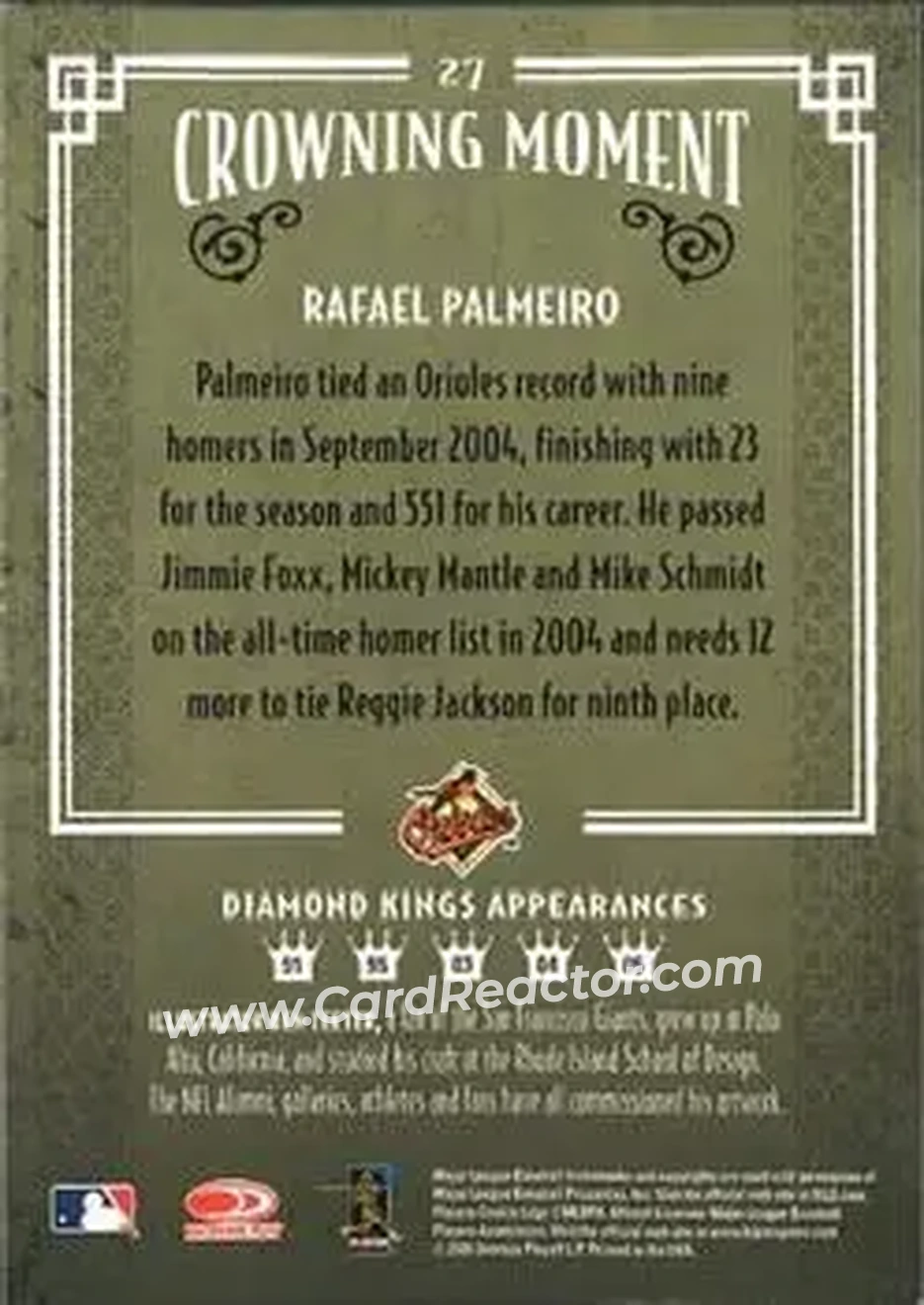 2005 Donruss Diamond Kings #27 - Rafael Palmeiro - Baltimore Orioles - Back