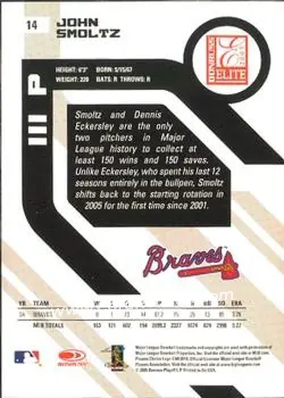 2005 Donruss Elite #14 - John Smoltz - Atlanta Braves - Back 2005 Donruss Elite #14 - John Smoltz - Atlanta Braves - Back