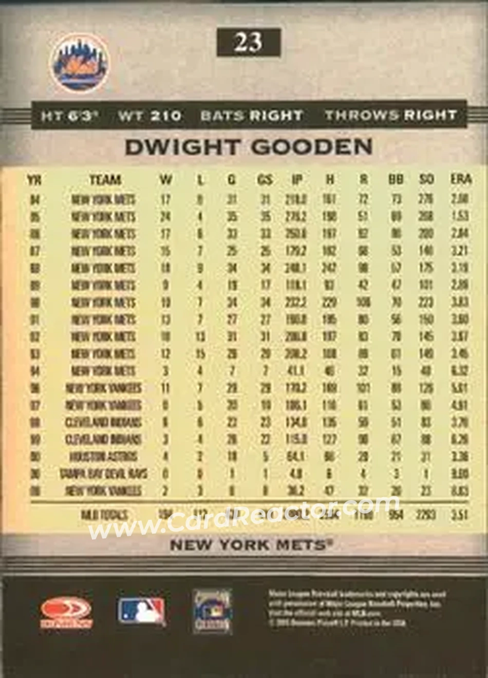 2005 Donruss Greats #23 - Dwight Gooden - New York Mets - Back 2005 Donruss Greats #23 - Dwight Gooden - New York Mets - Back