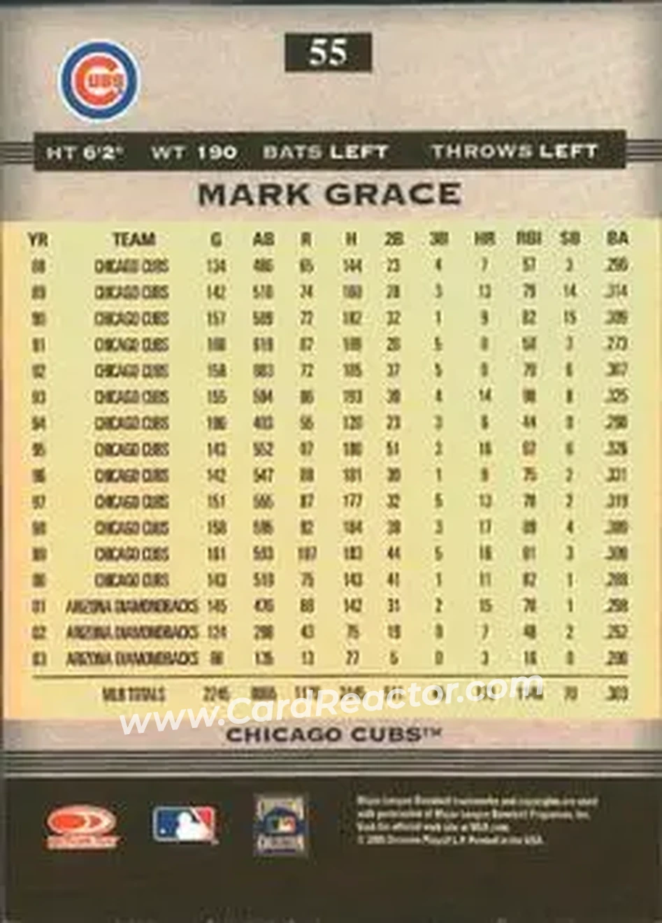 2005 Donruss Greats #55 - Mark Grace - Chicago Cubs - Back