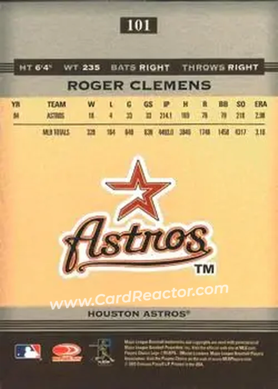 2005 Donruss Greats #101 - Roger Clemens - Houston Astros - Back