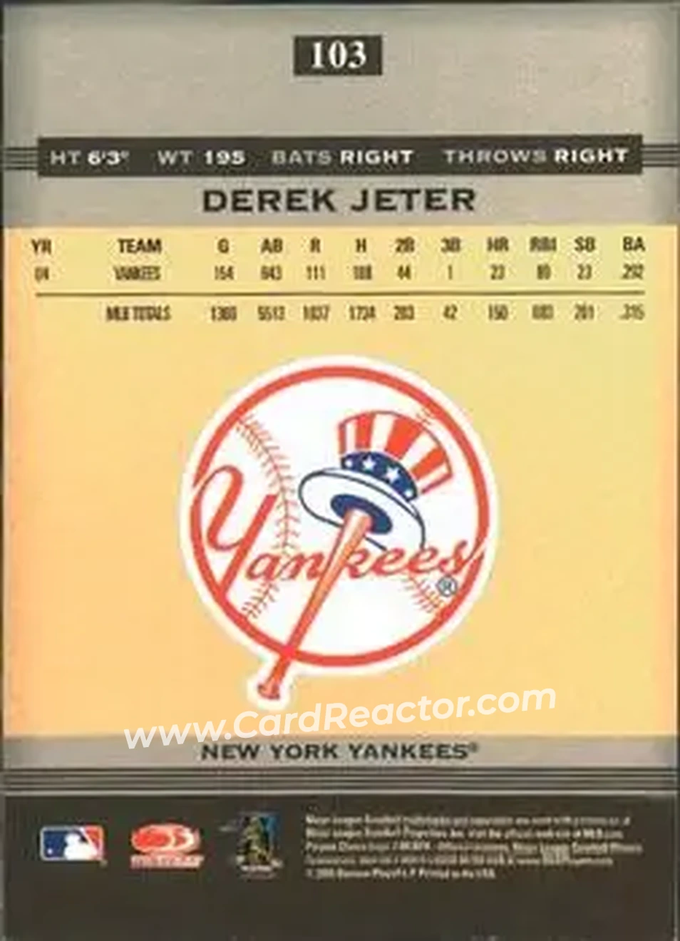 2005 Donruss Greats #103 - Derek Jeter - New York Yankees - Back