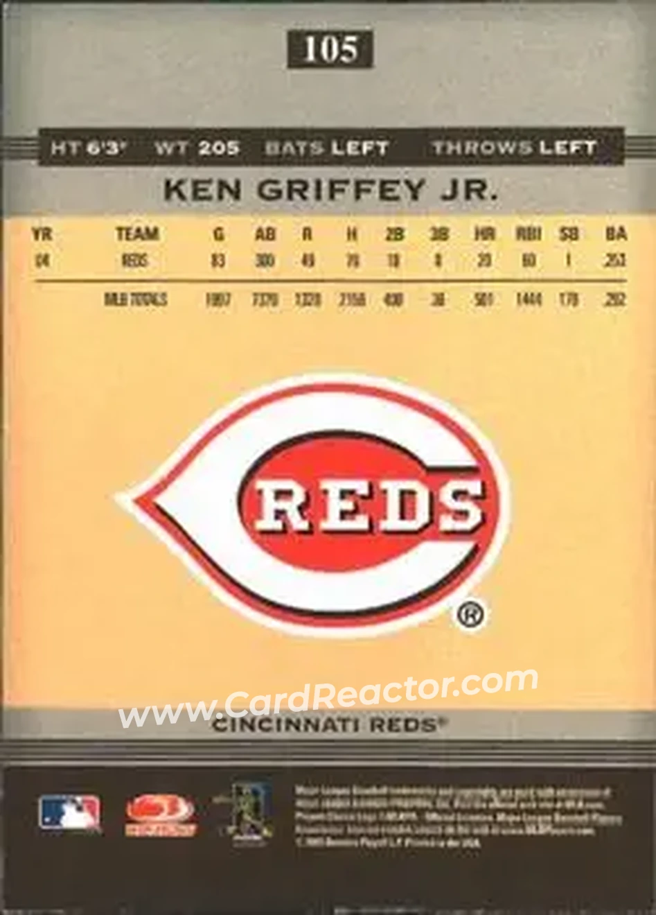 2005 Donruss Greats #105 - Ken Griffey Jr. - Cincinnati Reds - Back