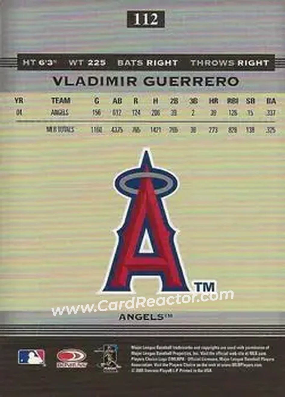 2005 Donruss Greats #112 - Vladimir Guerrero - Los Angeles Angels - Back