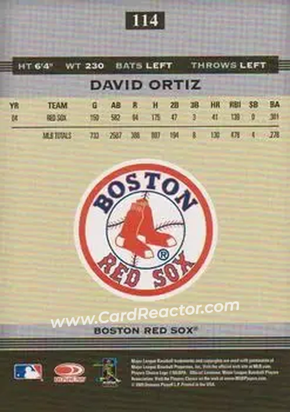 2005 Donruss Greats #114 - David Ortiz - Boston Red Sox - Back
