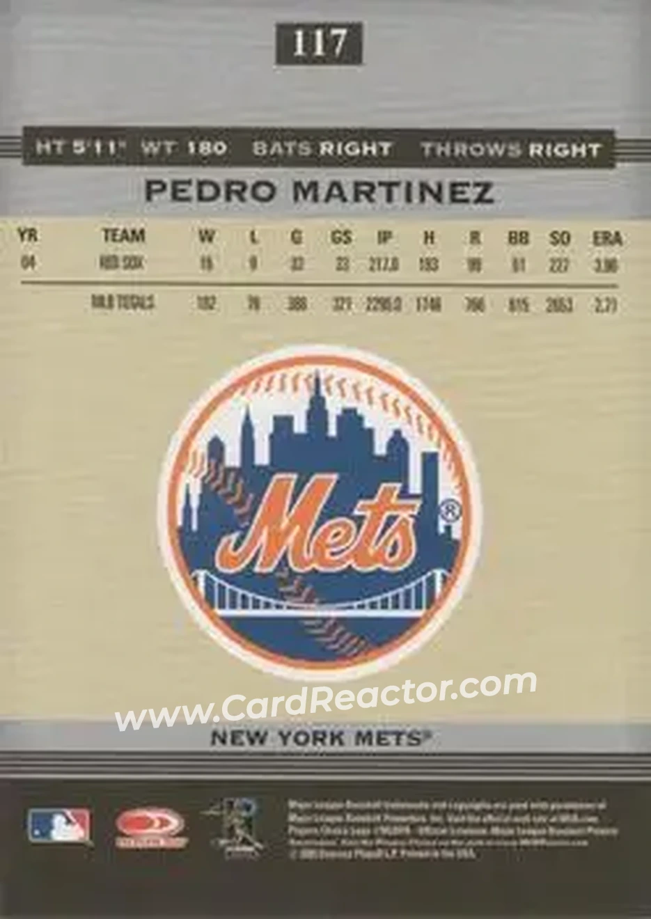 2005 Donruss Greats #117 - Pedro Martinez - New York Mets - Back