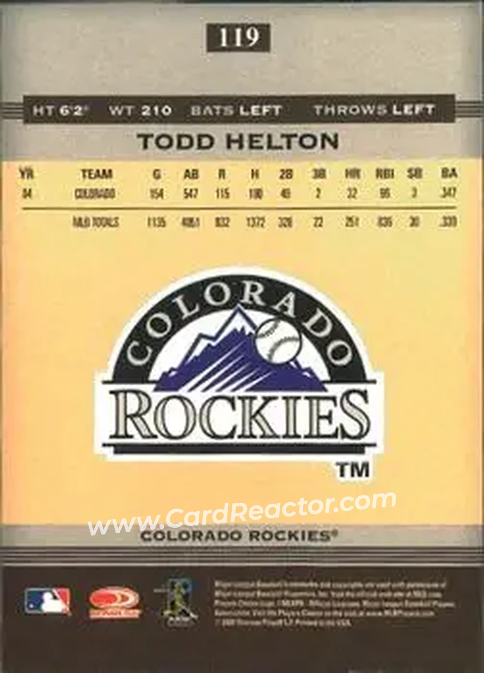 2005 Donruss Greats #119 - Todd Helton - Colorado Rockies - Back
