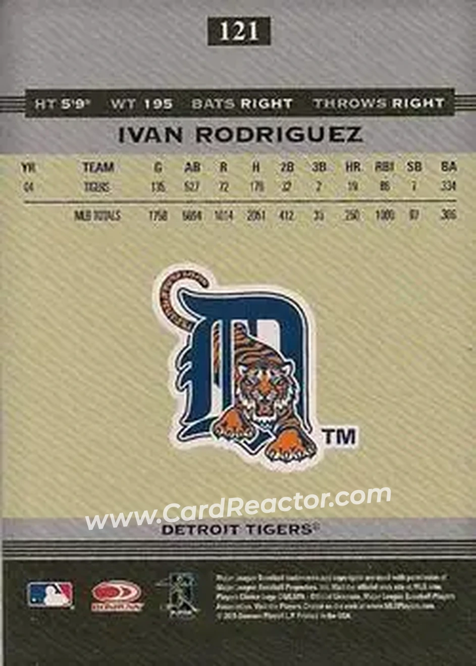 2005 Donruss Greats #121 - Ivan Rodriguez - Detroit Tigers - Back 2005 Donruss Greats #121 - Ivan Rodriguez - Detroit Tigers - Back