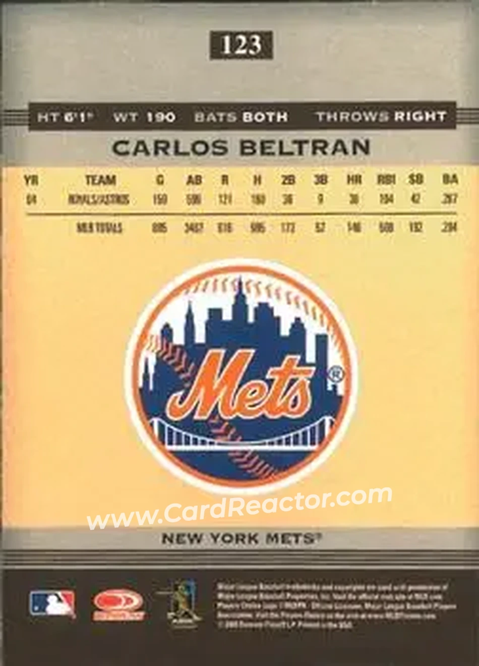 2005 Donruss Greats #123 - Carlos Beltran - New York Mets - Back