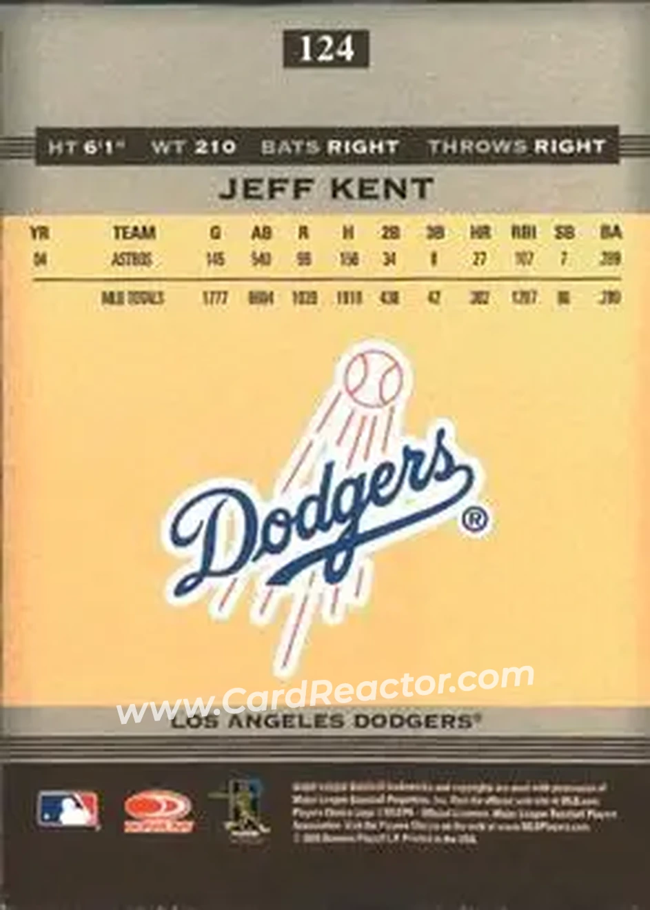 2005 Donruss Greats #124 - Jeff Kent - Los Angeles Dodgers - Back