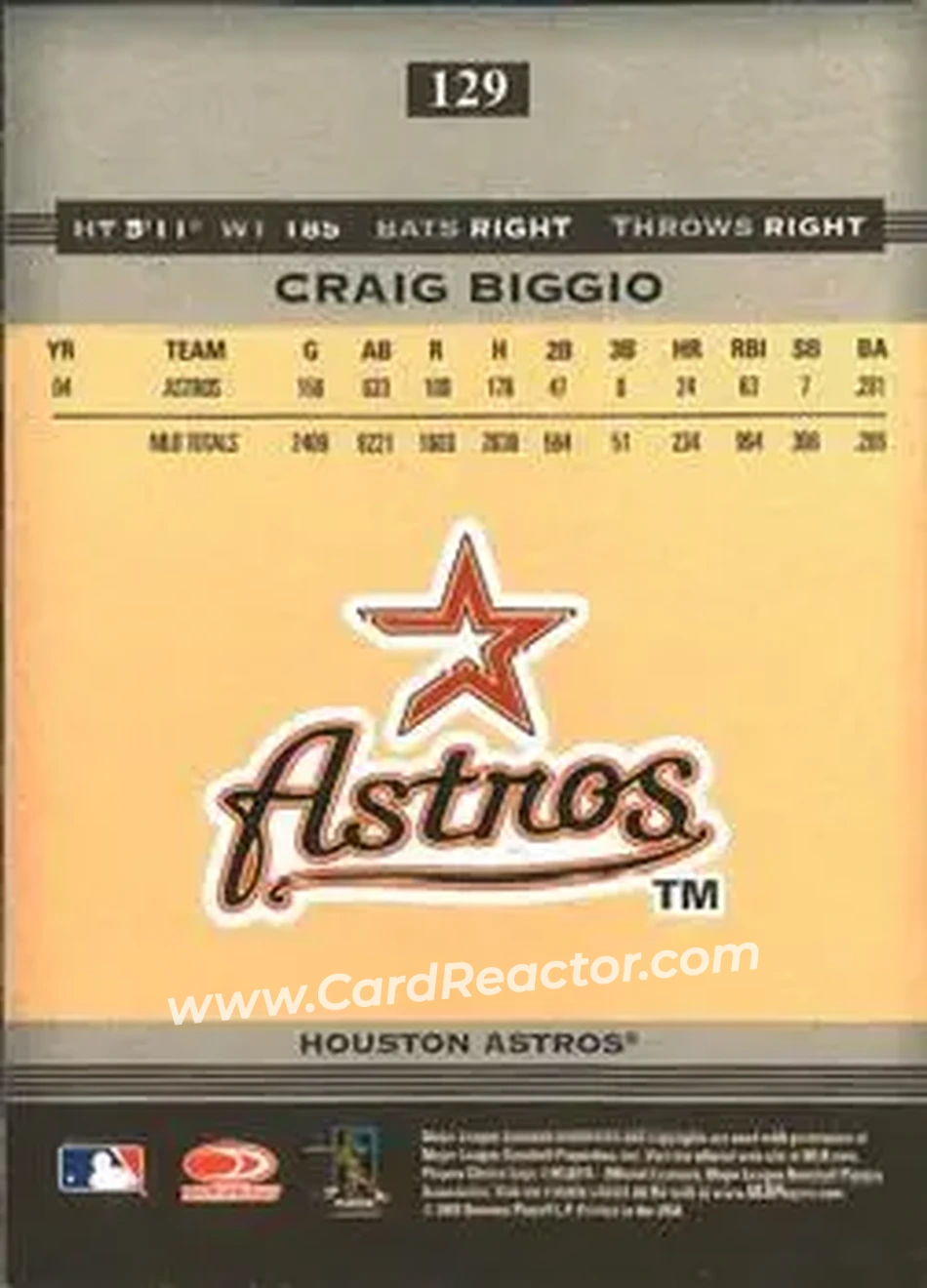 2005 Donruss Greats #129 - Craig Biggio - Houston Astros - Back