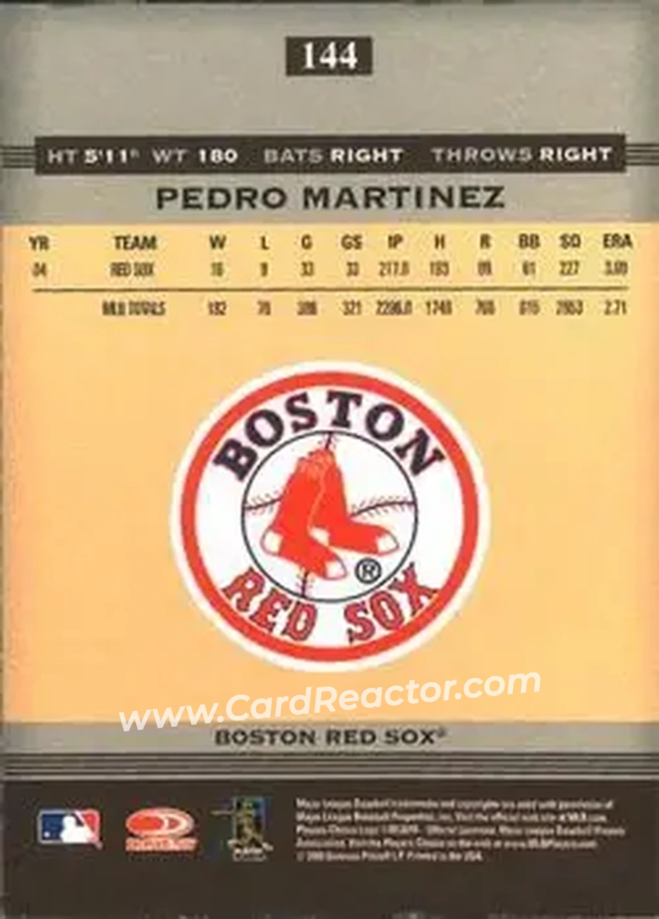 2005 Donruss Greats #144 - Pedro Martinez - Boston Red Sox - Back