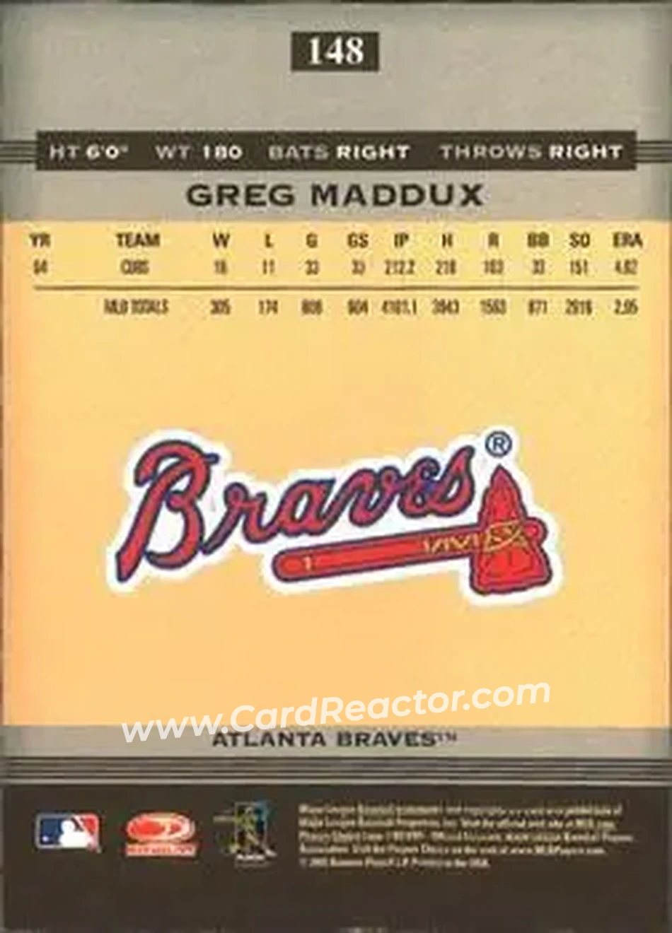 2005 Donruss Greats #148 - Greg Maddux - Atlanta Braves - Back 2005 Donruss Greats #148 - Greg Maddux - Atlanta Braves - Back