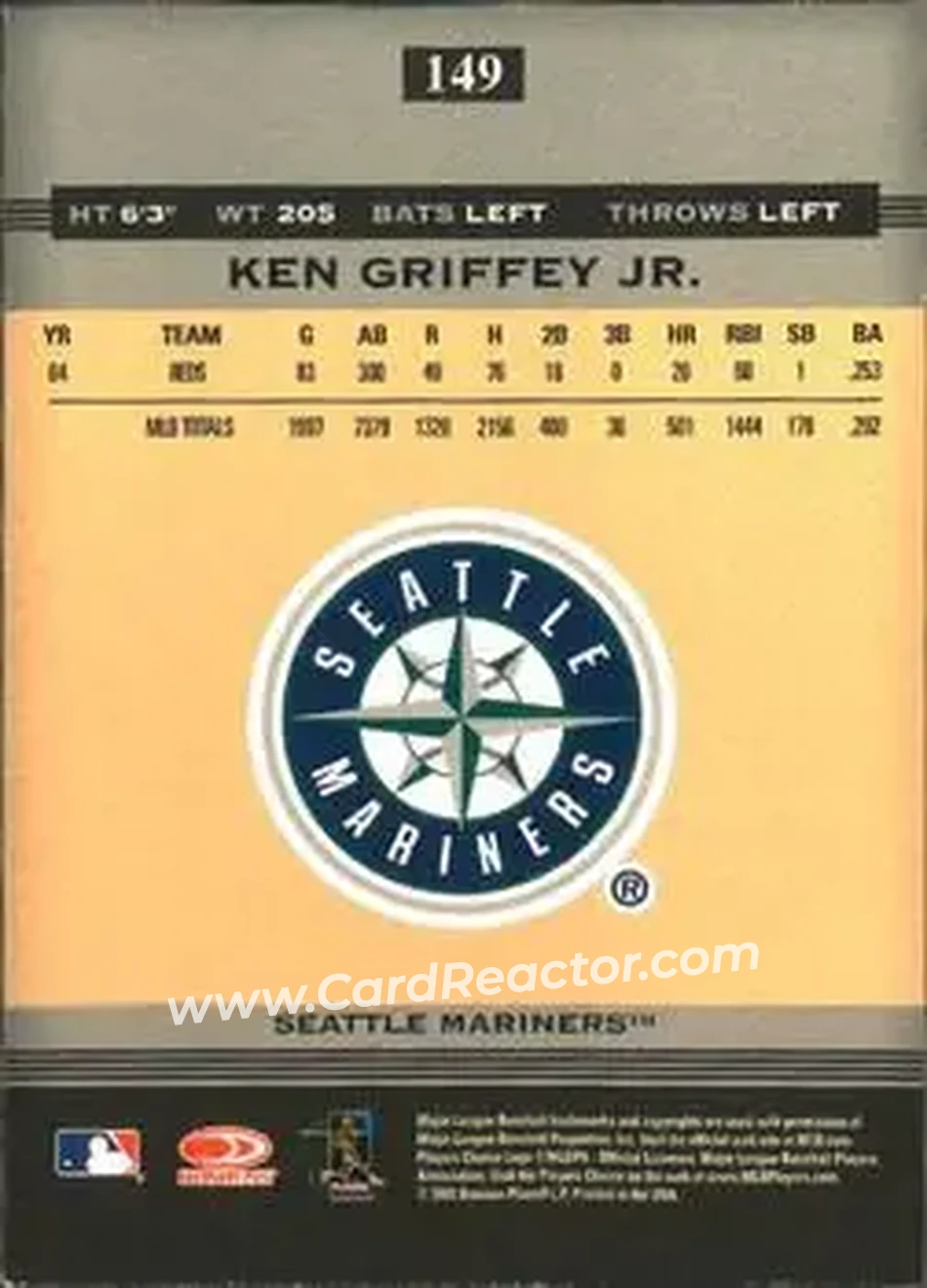 2005 Donruss Greats #149 - Ken Griffey Jr. - Seattle Mariners - Back