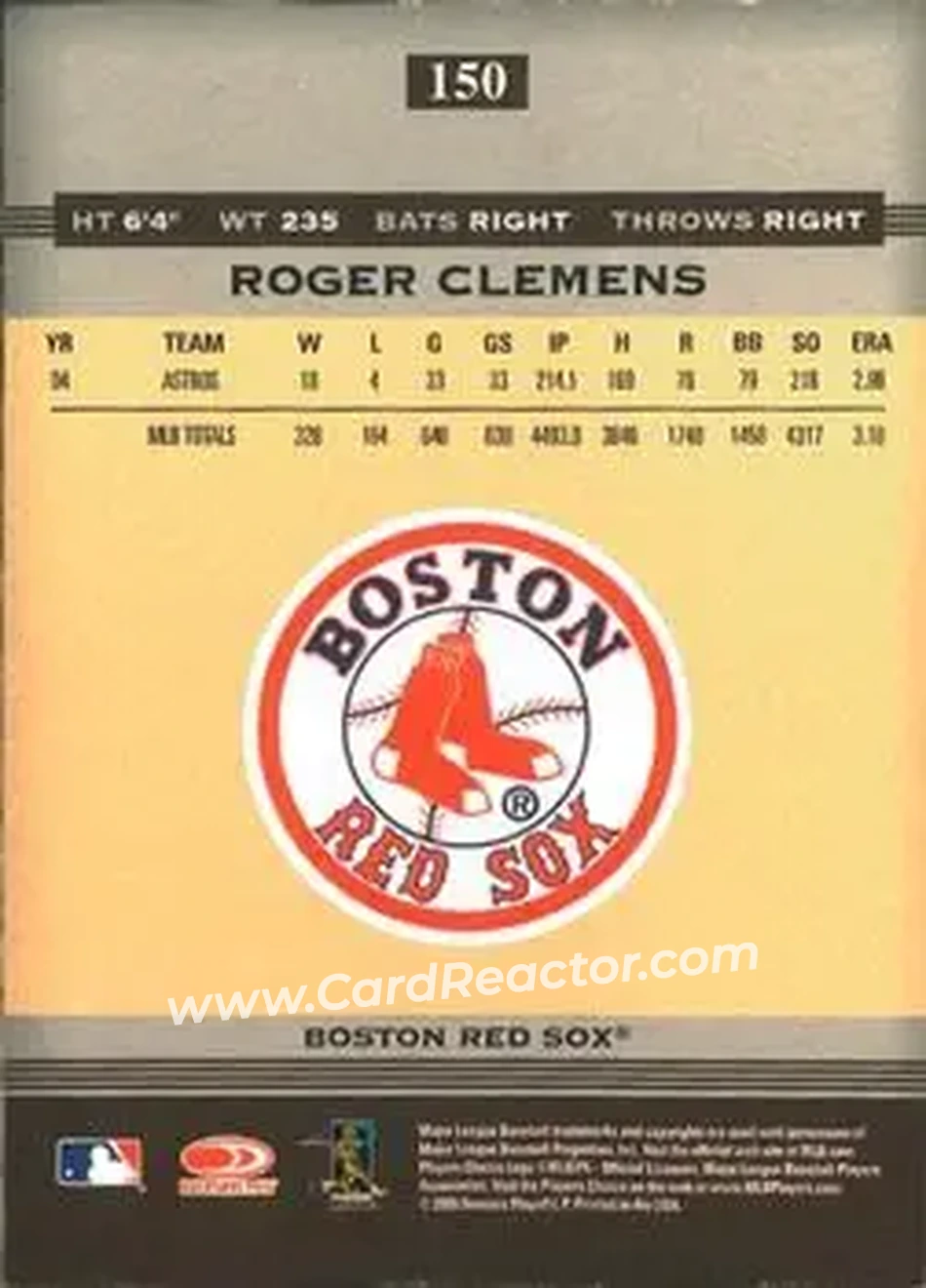 2005 Donruss Greats #150 - Roger Clemens - Boston Red Sox - Back