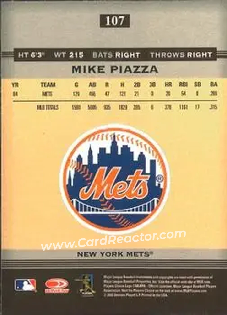 2005 Donruss Greats #107 - Mike Piazza - New York Mets - Back