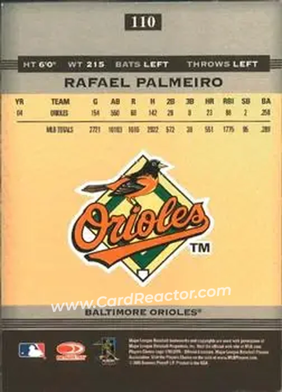 2005 Donruss Greats #110 - Rafael Palmeiro - Baltimore Orioles - Back 2005 Donruss Greats #110 - Rafael Palmeiro - Baltimore Orioles - Back