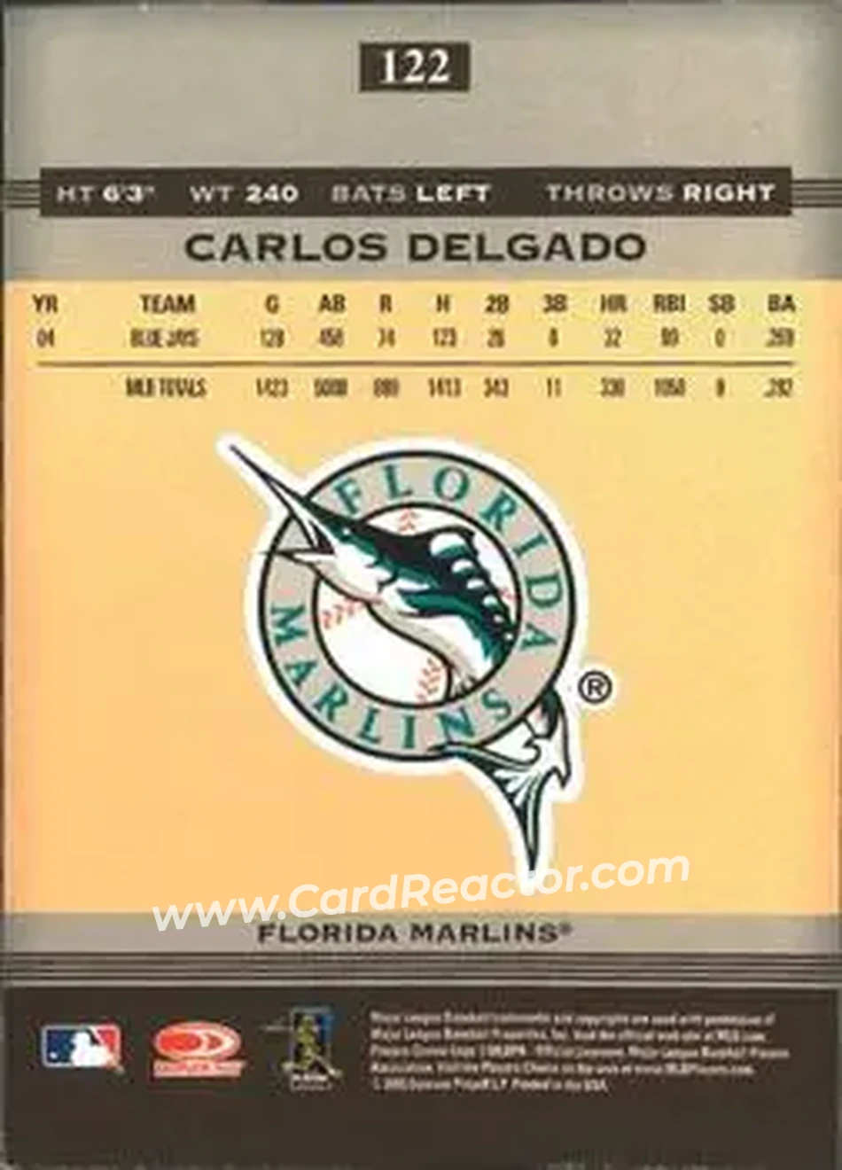 2005 Donruss Greats #122 - Carlos Delgado - Florida Marlins - Back 2005 Donruss Greats #122 - Carlos Delgado - Florida Marlins - Back