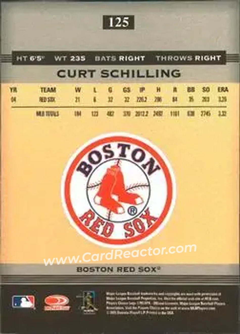 2005 Donruss Greats #125 - Curt Schilling - Boston Red Sox - Back 2005 Donruss Greats #125 - Curt Schilling - Boston Red Sox - Back