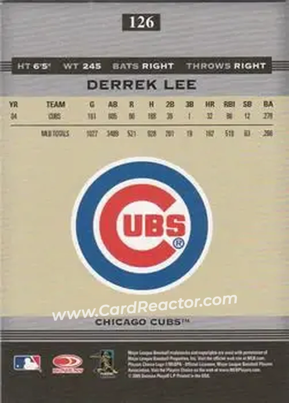 2005 Donruss Greats #126 - Derrek Lee - Chicago Cubs - Back