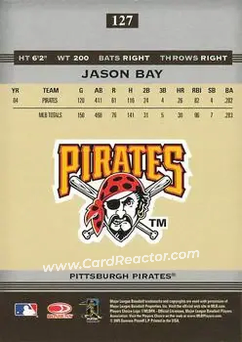 2005 Donruss Greats #127 - Jason Bay - Pittsburgh Pirates - Back