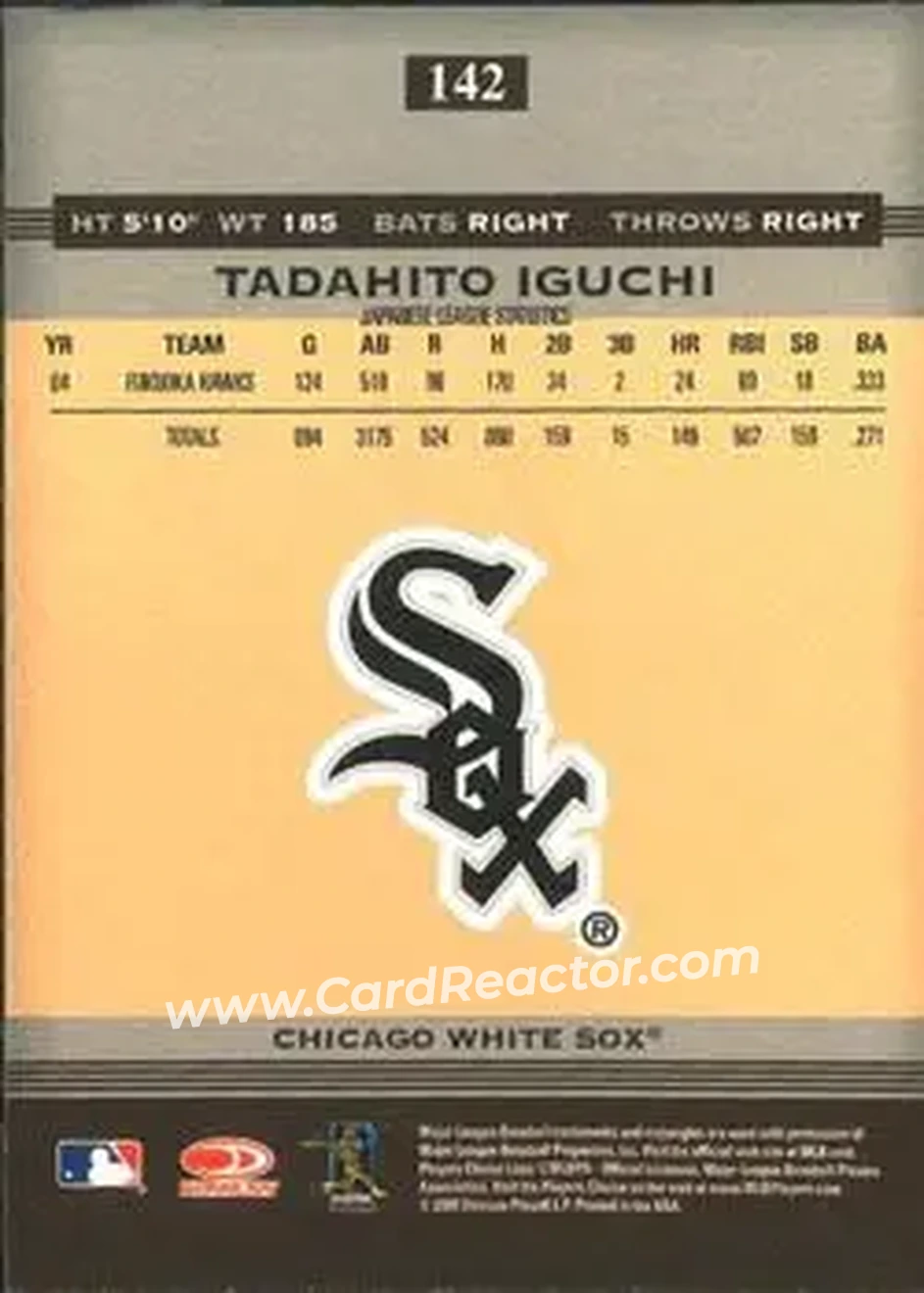 2005 Donruss Greats #142 - Tadahito Iguchi - Chicago White Sox - Back