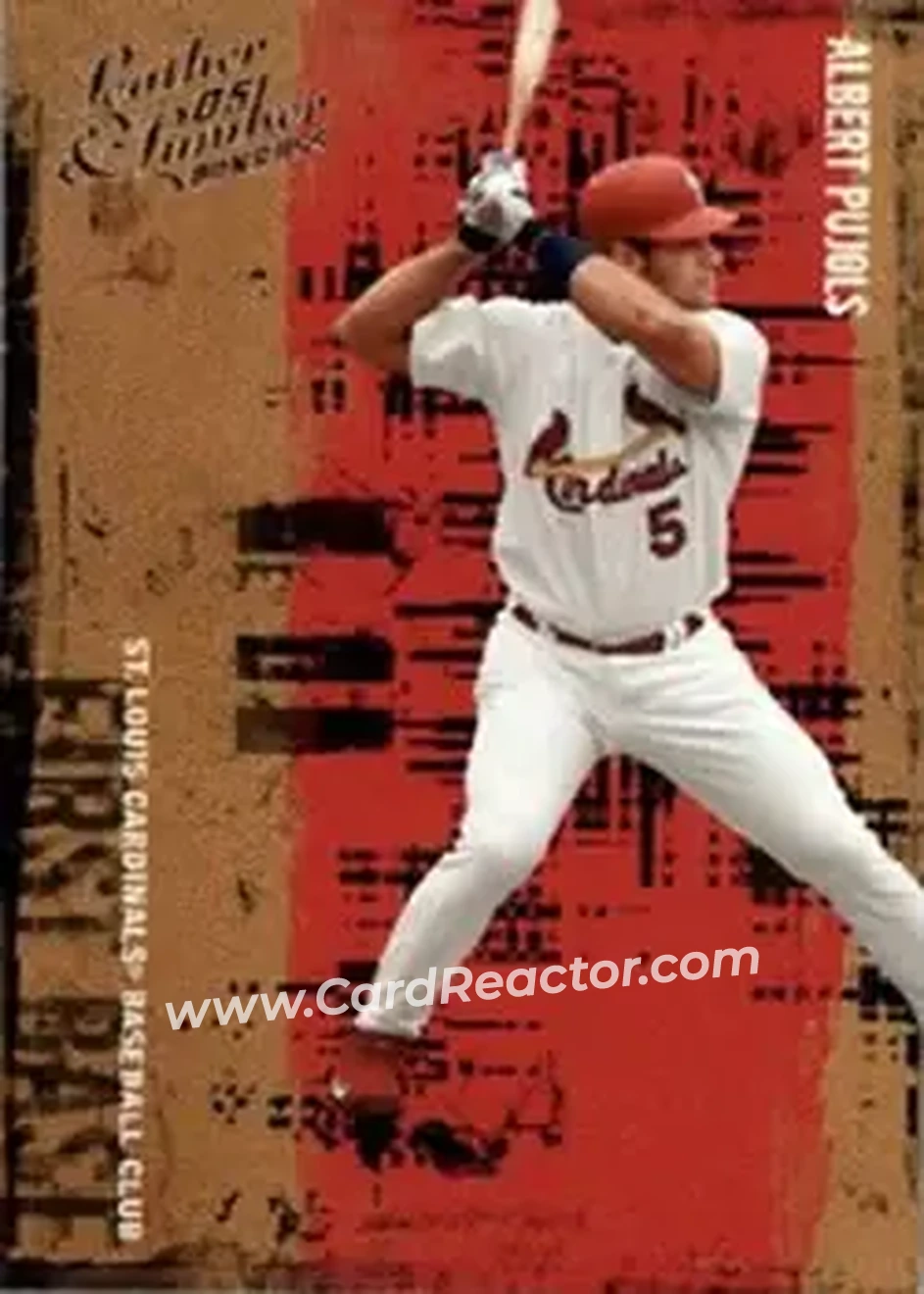 2005 Donruss Leather & Lumber #5 - Albert Pujols - St. Louis Cardinals - Front 2005 Donruss Leather & Lumber #5 - Albert Pujols - St. Louis Cardinals - Front
