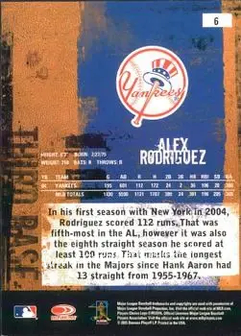 2005 Donruss Leather & Lumber #6 - Alex Rodriguez - New York Yankees - Back