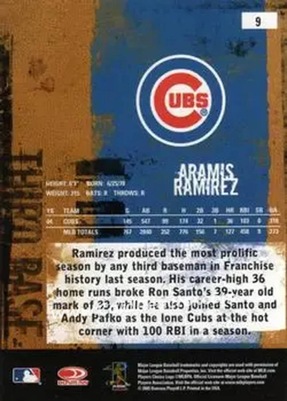 2005 Donruss Leather & Lumber #9 - Aramis Ramirez - Chicago Cubs - Back