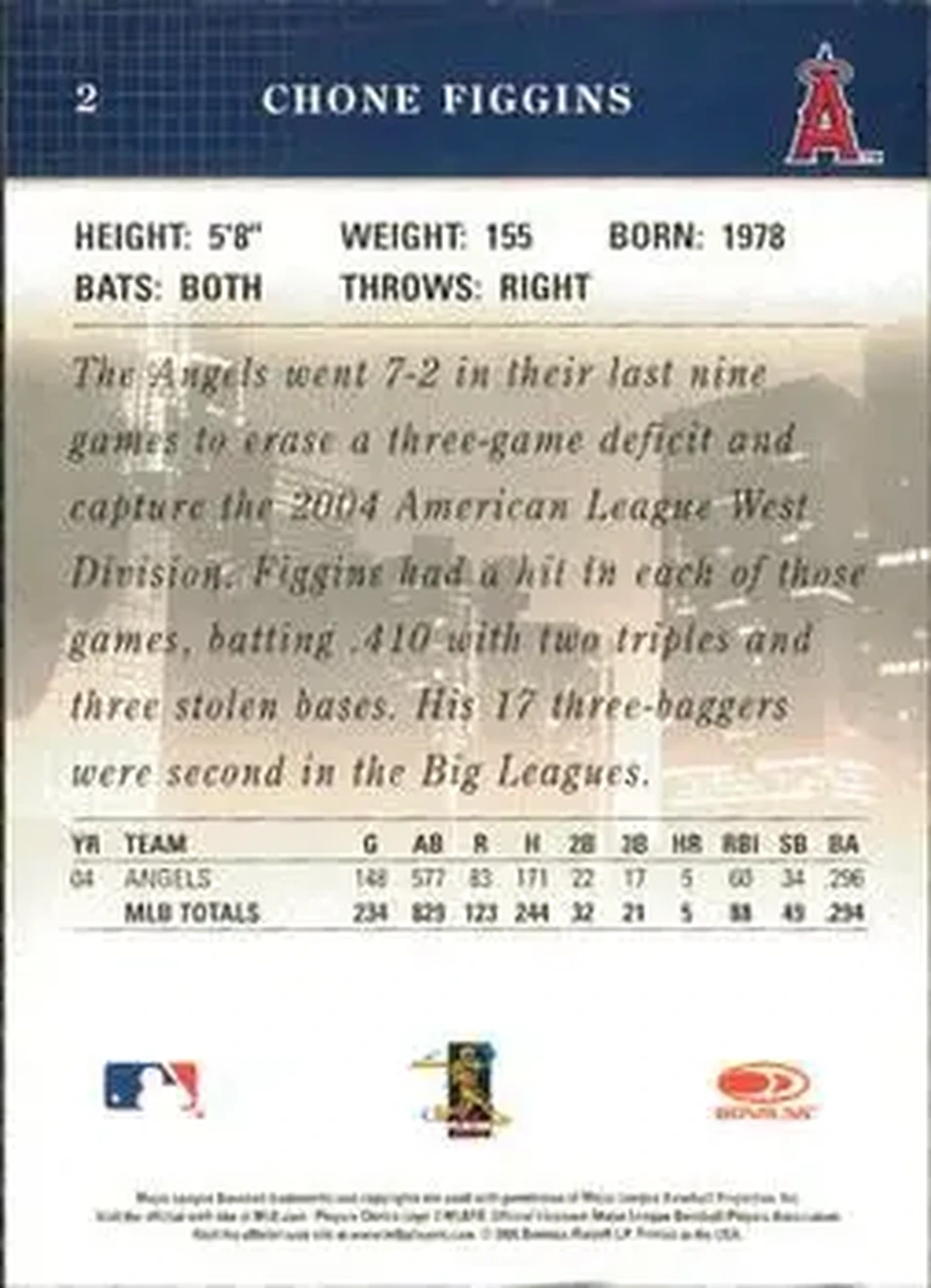 2005 Donruss Studio #2 - Chone Figgins - Los Angeles Angels - Back