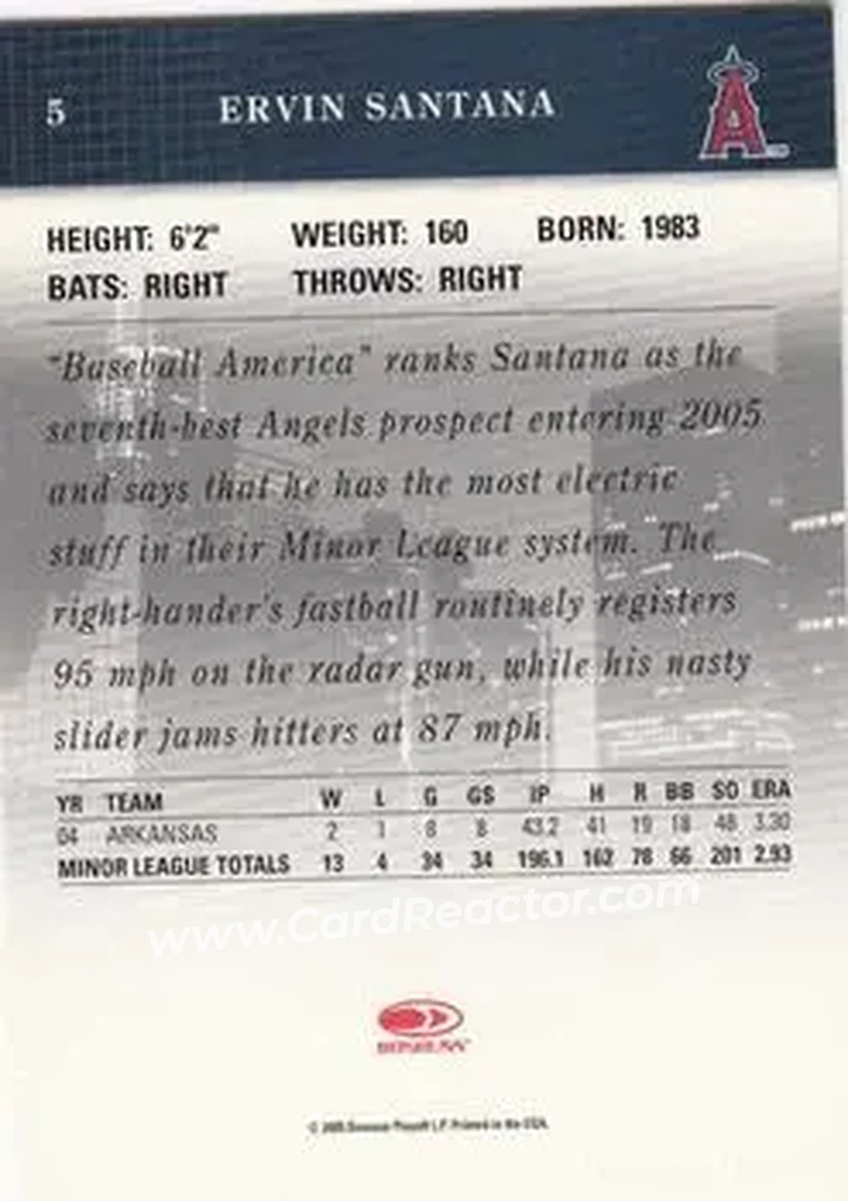 2005 Donruss Studio #5 - Ervin Santana - Los Angeles Angels - Back 2005 Donruss Studio #5 - Ervin Santana - Los Angeles Angels - Back