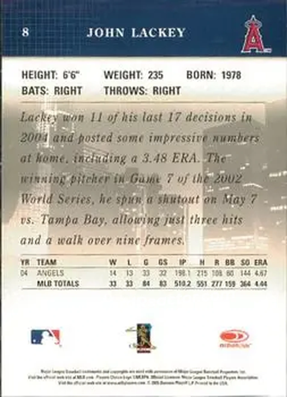 2005 Donruss Studio #8 - John Lackey - Los Angeles Angels - Back