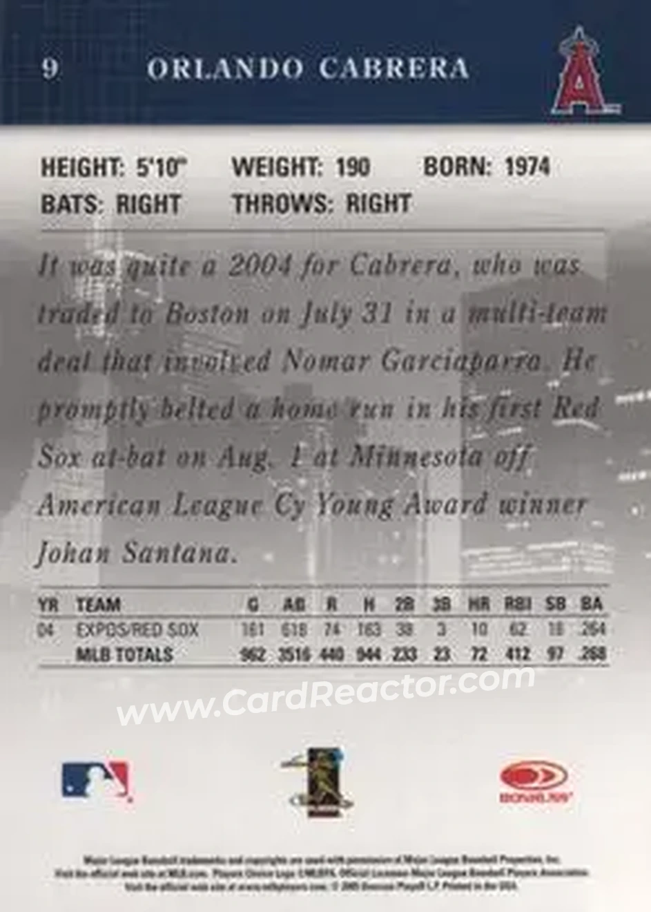 2005 Donruss Studio #9 - Orlando Cabrera - Los Angeles Angels - Back