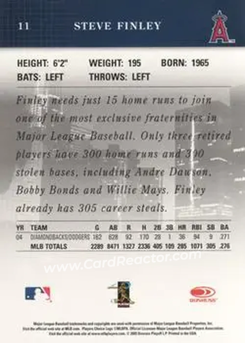 2005 Donruss Studio #11 - Steve Finley - Los Angeles Angels - Back