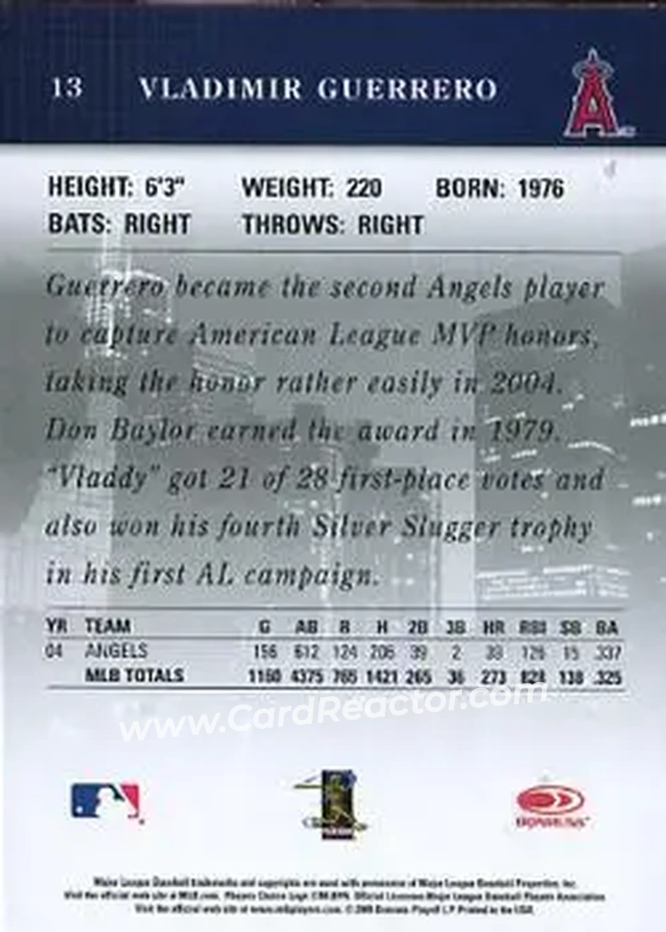 2005 Donruss Studio #13 - Vladimir Guerrero - Los Angeles Angels - Back