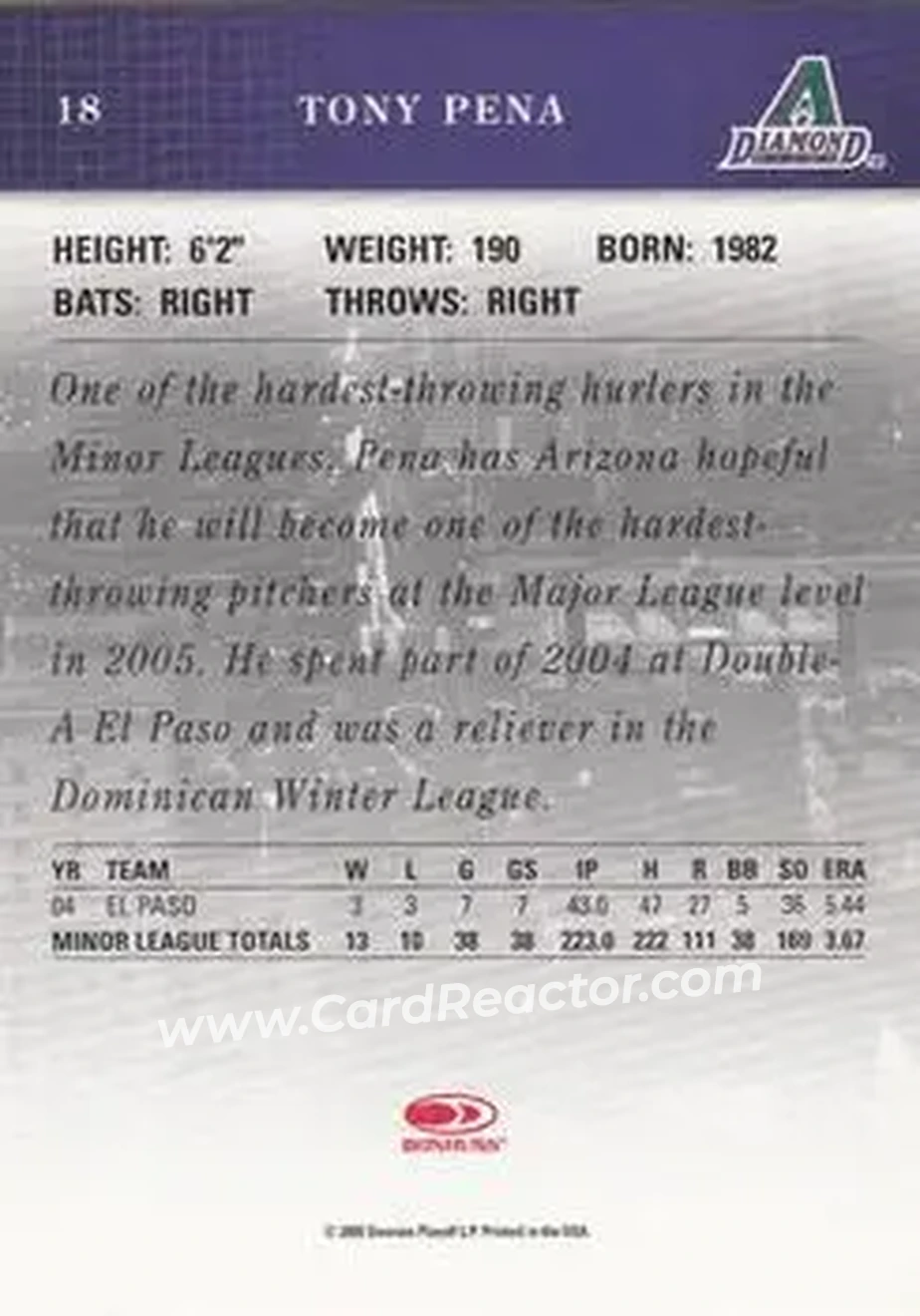 2005 Donruss Studio #18 - Tony Pena - Arizona Diamondbacks - Back
