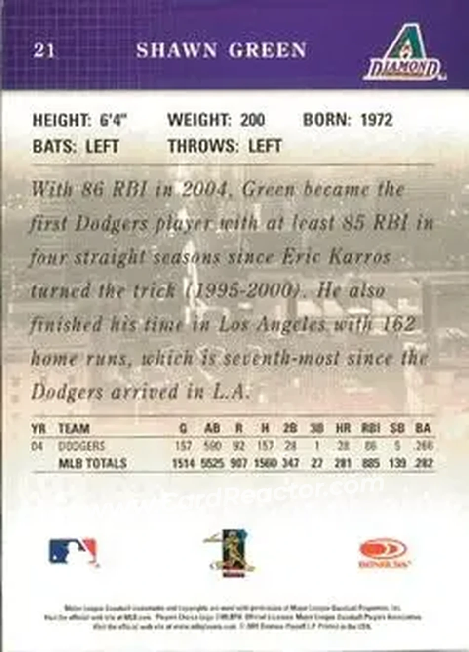2005 Donruss Studio #21 - Shawn Green - Arizona Diamondbacks - Back