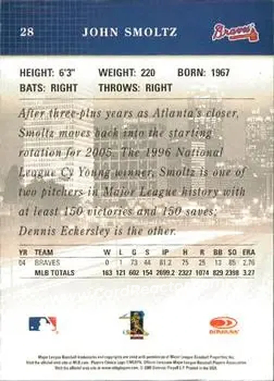 2005 Donruss Studio #28 - John Smoltz - Atlanta Braves - Back