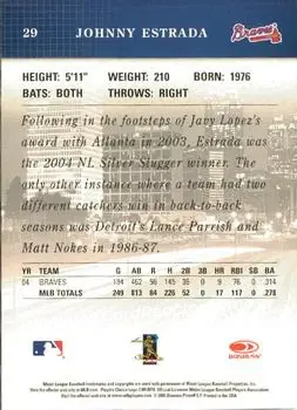 2005 Donruss Studio #29 - Johnny Estrada - Atlanta Braves - Back