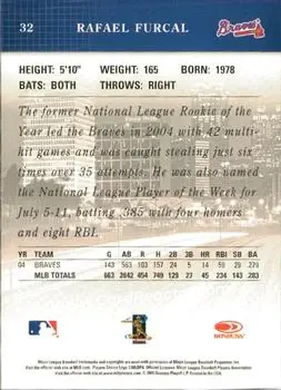 2005 Donruss Studio #32 - Rafael Furcal - Atlanta Braves - Back
