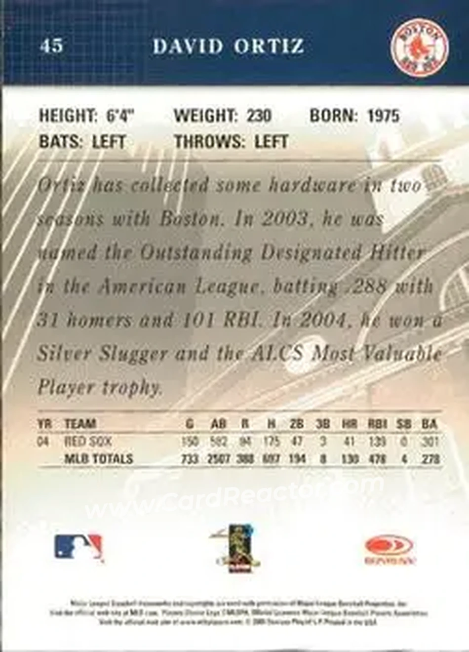 2005 Donruss Studio #45 - David Ortiz - Boston Red Sox - Back