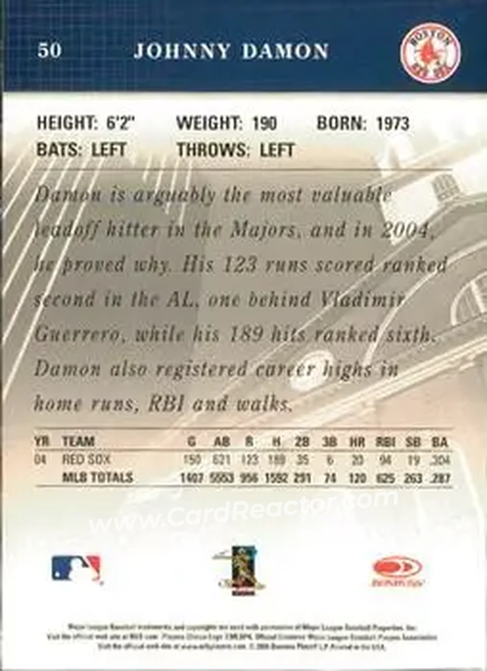 2005 Donruss Studio #50 - Johnny Damon - Boston Red Sox - Back