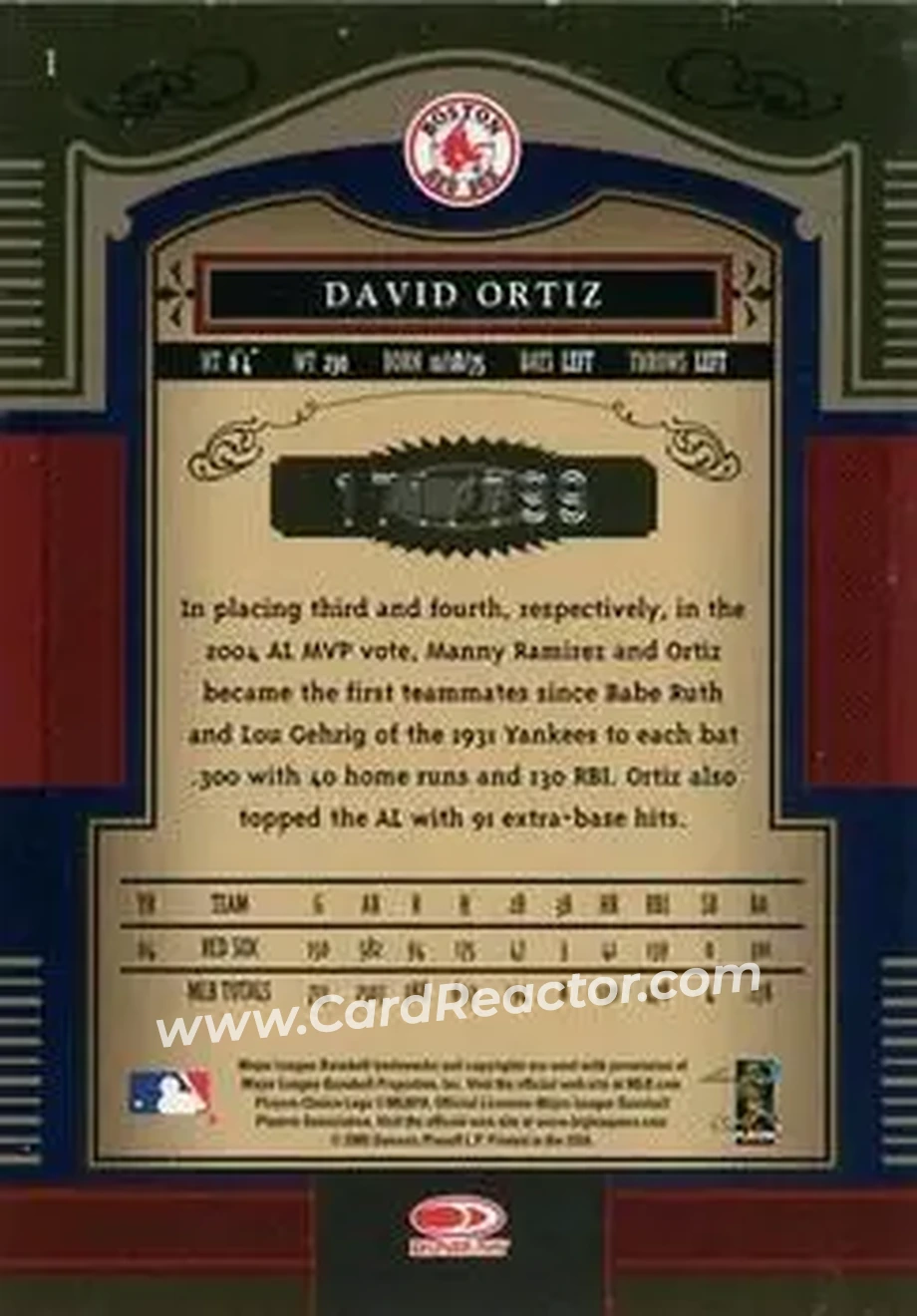 2005 Donruss Timeless Treasures #1 - David Ortiz - Boston Red Sox - Back