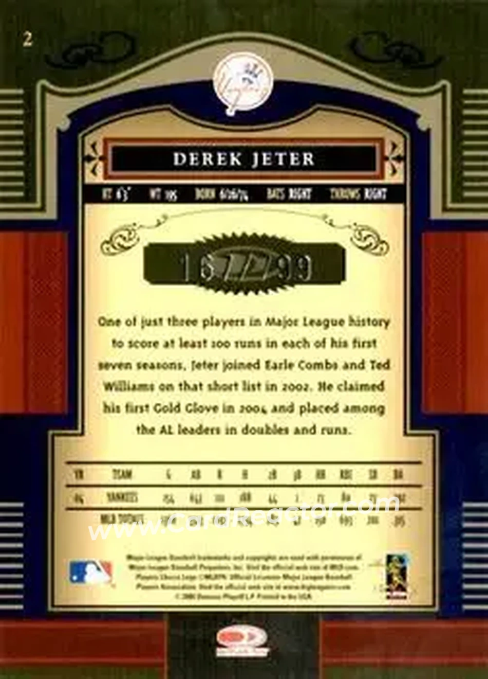 2005 Donruss Timeless Treasures #2 - Derek Jeter - New York Yankees - Back 2005 Donruss Timeless Treasures #2 - Derek Jeter - New York Yankees - Back