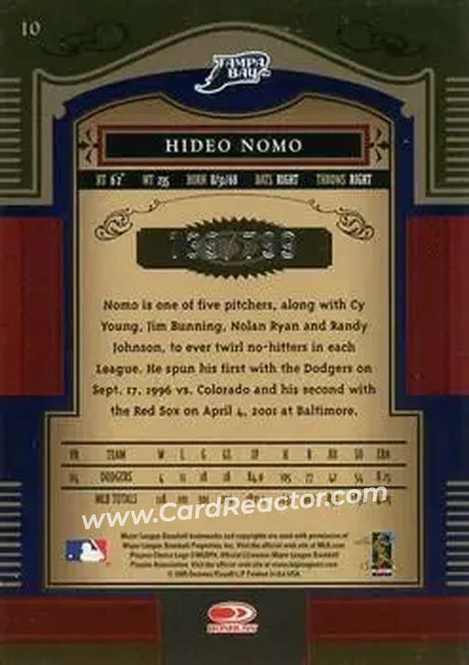2005 Donruss Timeless Treasures #10 - Hideo Nomo - Tampa Bay Devil Rays - Back