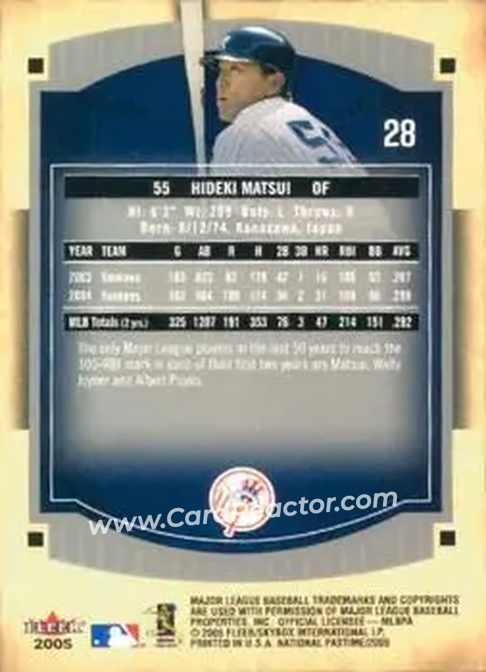 2005 Fleer National Pastime #28 - Hideki Matsui - New York Yankees - Back 2005 Fleer National Pastime #28 - Hideki Matsui - New York Yankees - Back