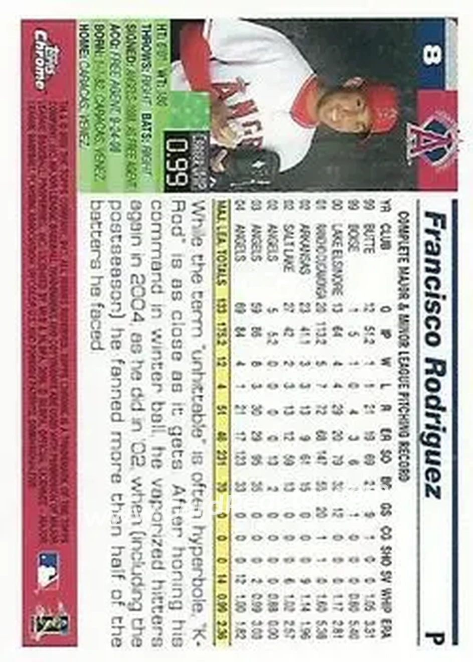 2005 Topps Chrome #8 - Francisco Rodriguez - Los Angeles Angels - Back 2005 Topps Chrome #8 - Francisco Rodriguez - Los Angeles Angels - Back